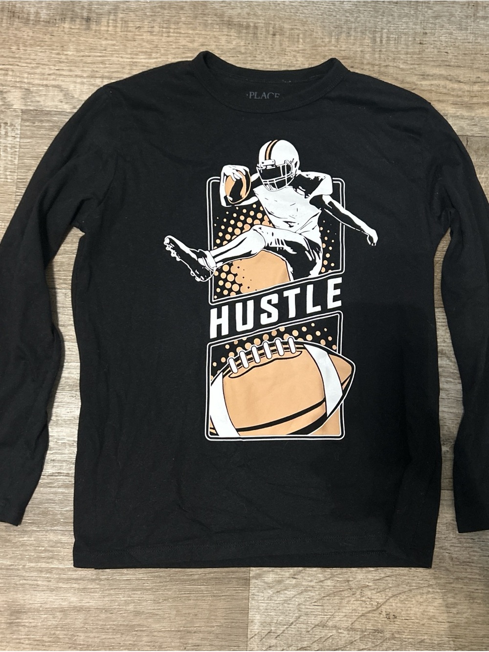 Place Black Long-Sleeve 'Hustle' Football Graphic Tee